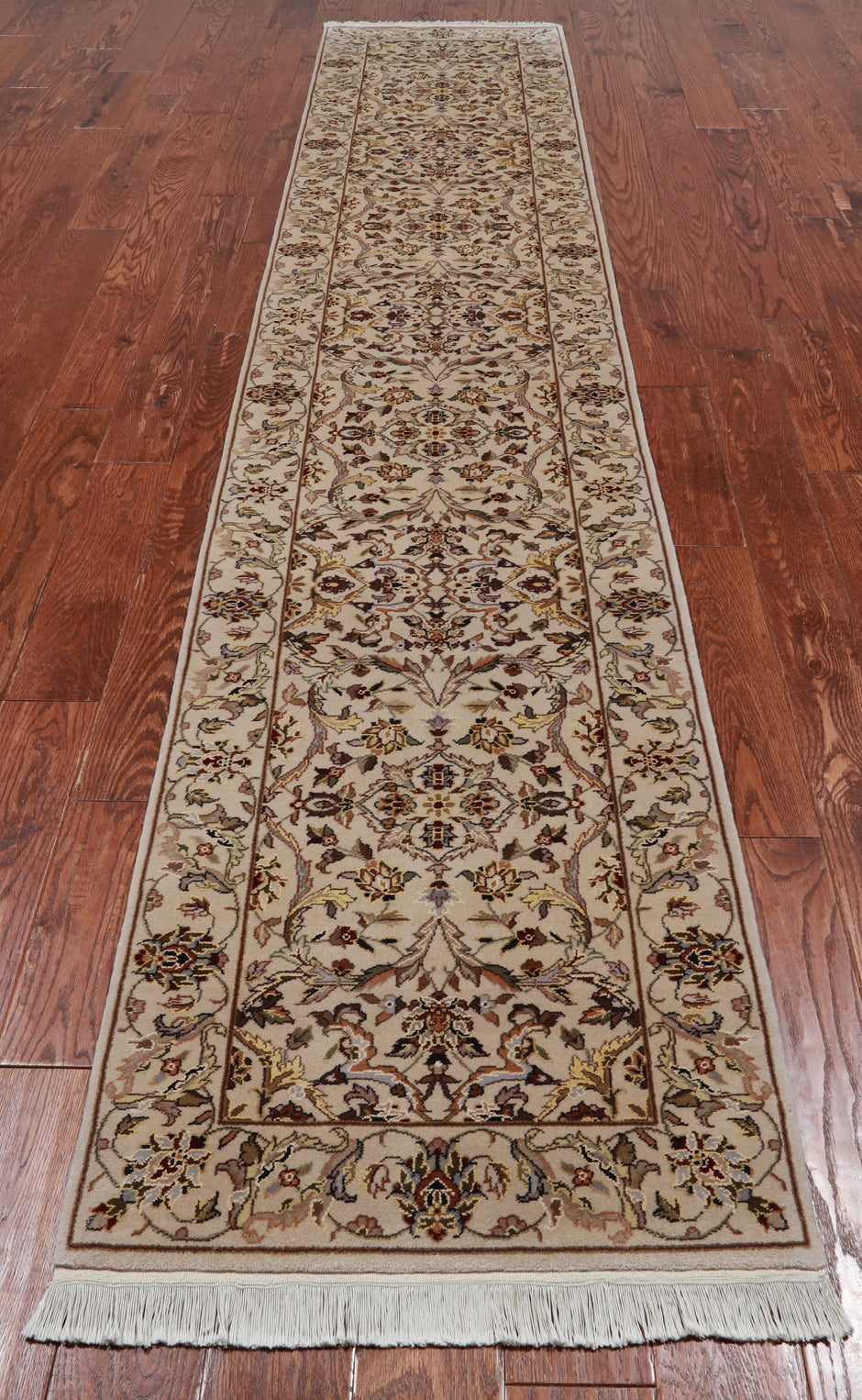 Ivory Persian Tabriz Handmade Wool & Silk Runner Rug - 2' 4" X 12' 0"