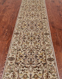 Ivory Persian Tabriz Handmade Wool & Silk Runner Rug - 2' 4" X 12' 0"