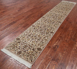 Ivory Persian Tabriz Handmade Wool & Silk Runner Rug - 2' 4" X 12' 0"