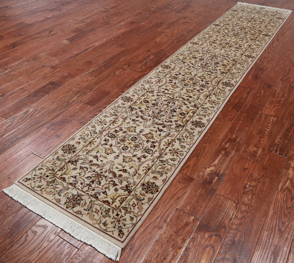 Ivory Persian Tabriz Handmade Wool & Silk Runner Rug - 2' 4" X 12' 0"