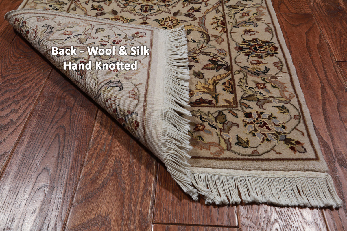 Ivory Persian Tabriz Handmade Wool & Silk Runner Rug - 2' 4" X 12' 0"