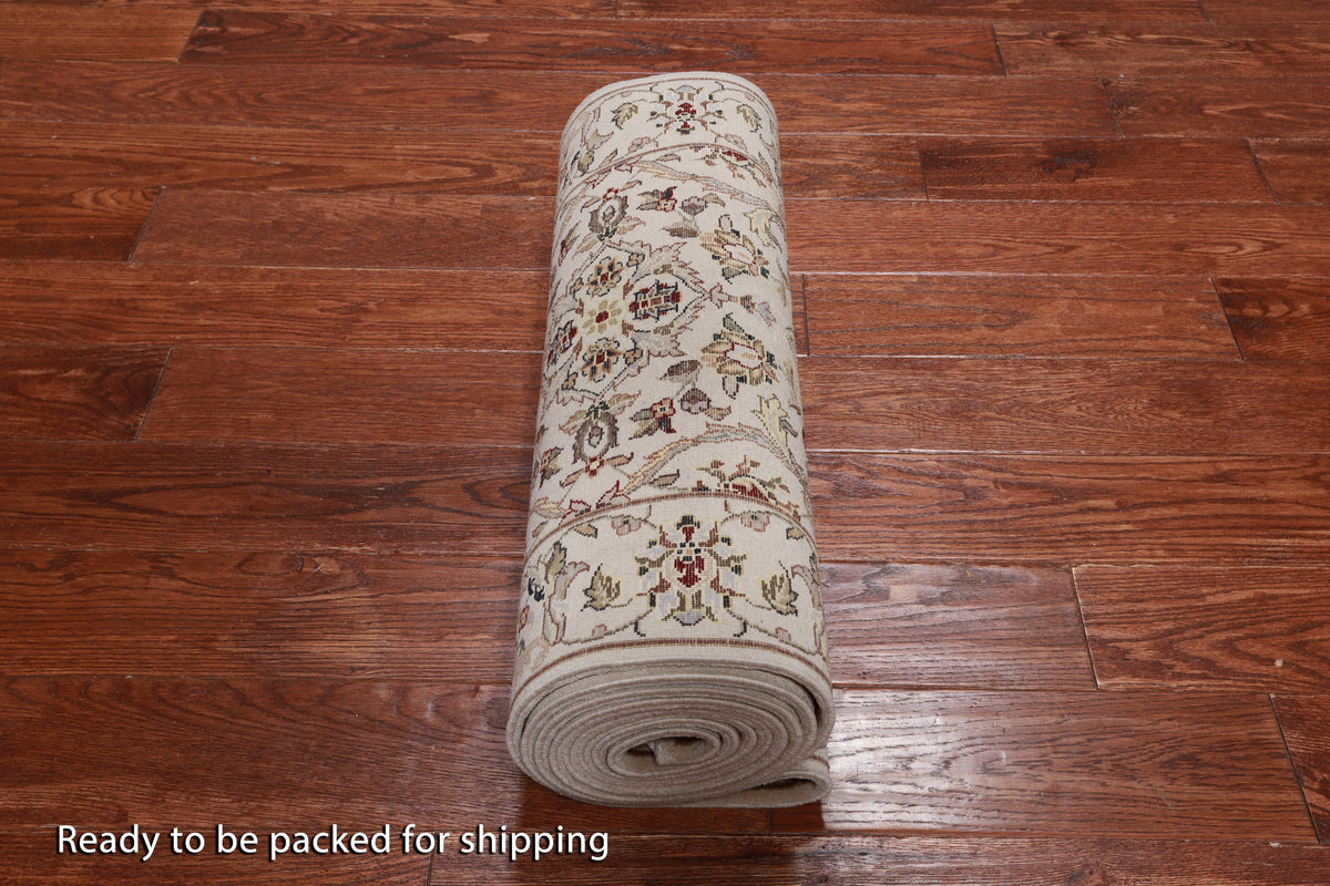 Ivory Persian Tabriz Handmade Wool & Silk Runner Rug - 2' 4" X 12' 0"