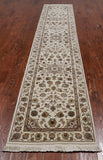 Ivory Persian Tabriz Hand Knotted Wool & Silk Runner Rug - 2' 4" X 12' 0"