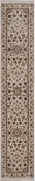 Ivory Persian Tabriz Hand Knotted Wool & Silk Runner Rug - 2' 4" X 12' 0"