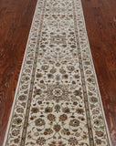Ivory Persian Tabriz Hand Knotted Wool & Silk Runner Rug - 2' 4" X 12' 0"