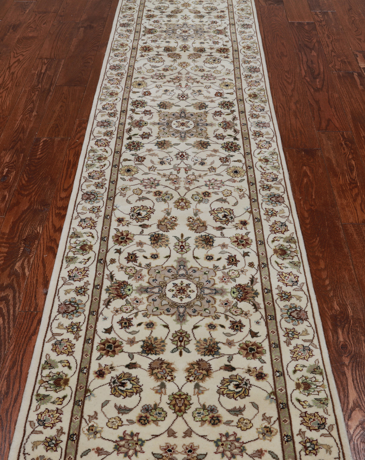 Ivory Persian Tabriz Hand Knotted Wool & Silk Runner Rug - 2' 4" X 12' 0"