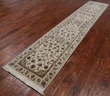 Ivory Persian Tabriz Hand Knotted Wool & Silk Runner Rug - 2' 4" X 12' 0"