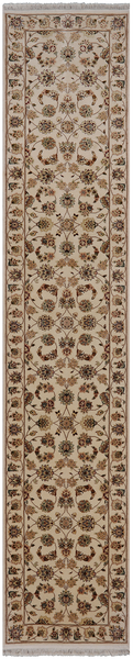 Ivory Persian Tabriz Hand-Knotted Wool & Silk Runner Rug - 2' 4" X 12' 0"