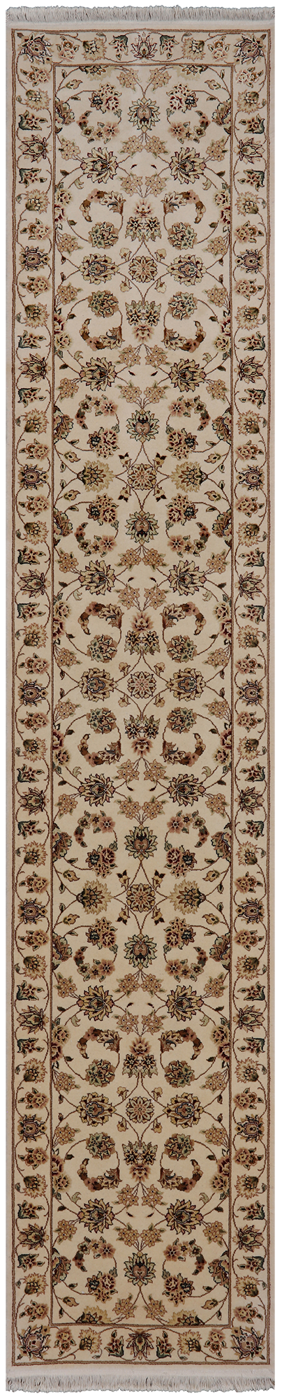 Ivory Persian Tabriz Hand-Knotted Wool & Silk Runner Rug - 2' 4" X 12' 0"