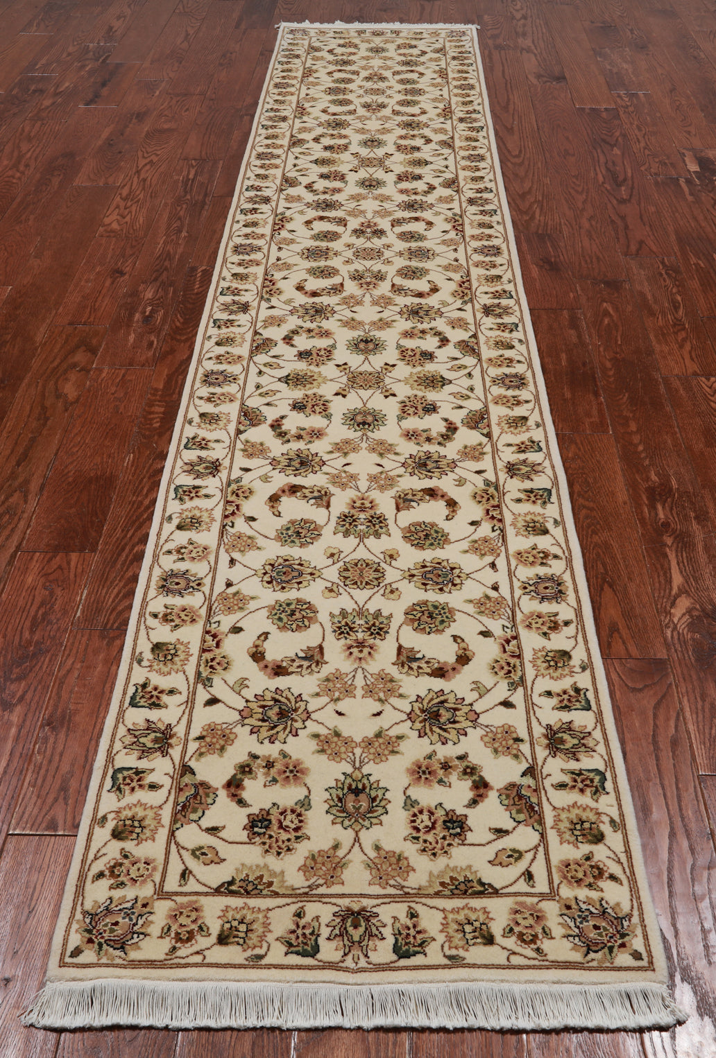 Ivory Persian Tabriz Hand-Knotted Wool & Silk Runner Rug - 2' 4" X 12' 0"