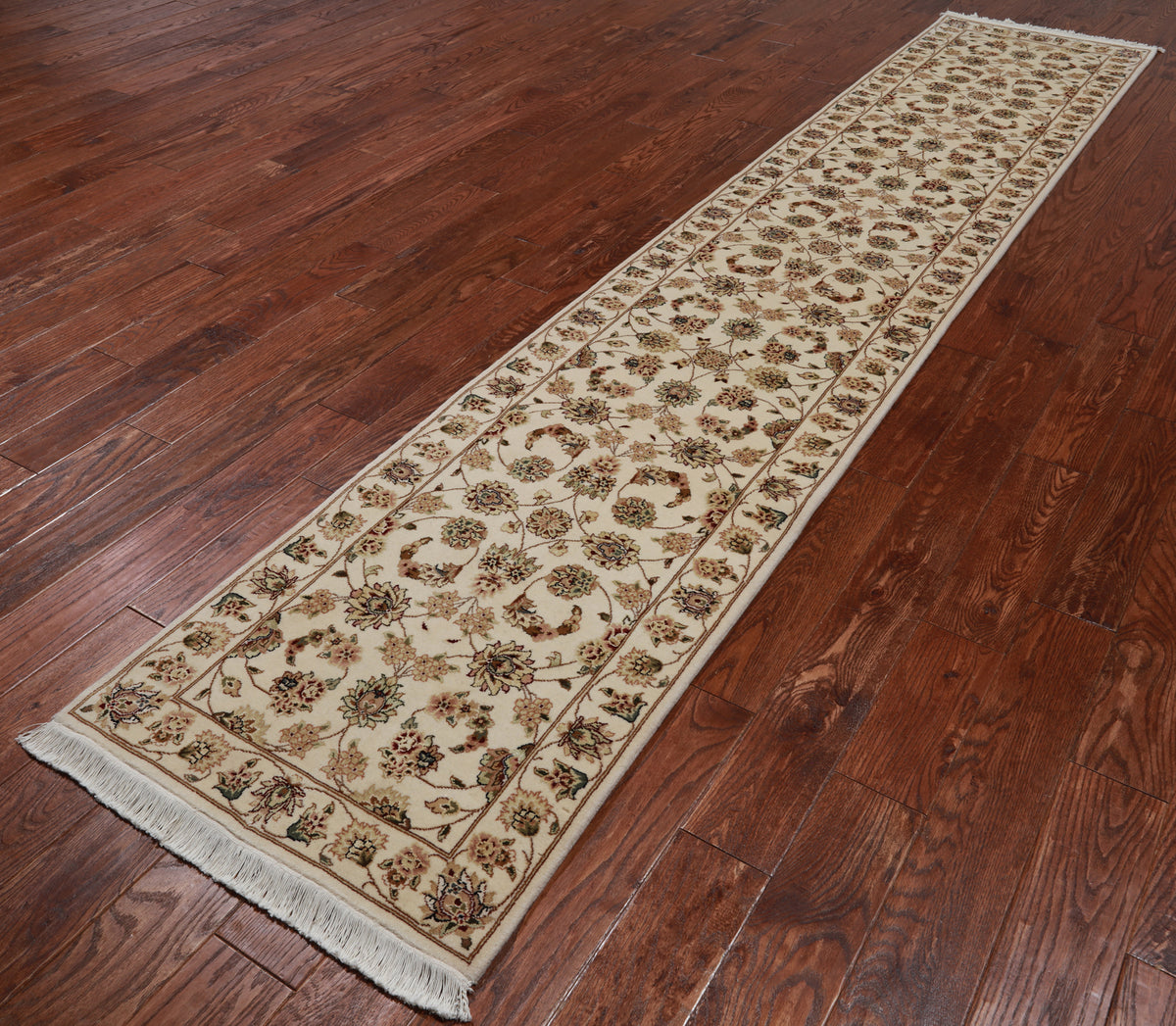 Ivory Persian Tabriz Hand-Knotted Wool & Silk Runner Rug - 2' 4" X 12' 0"