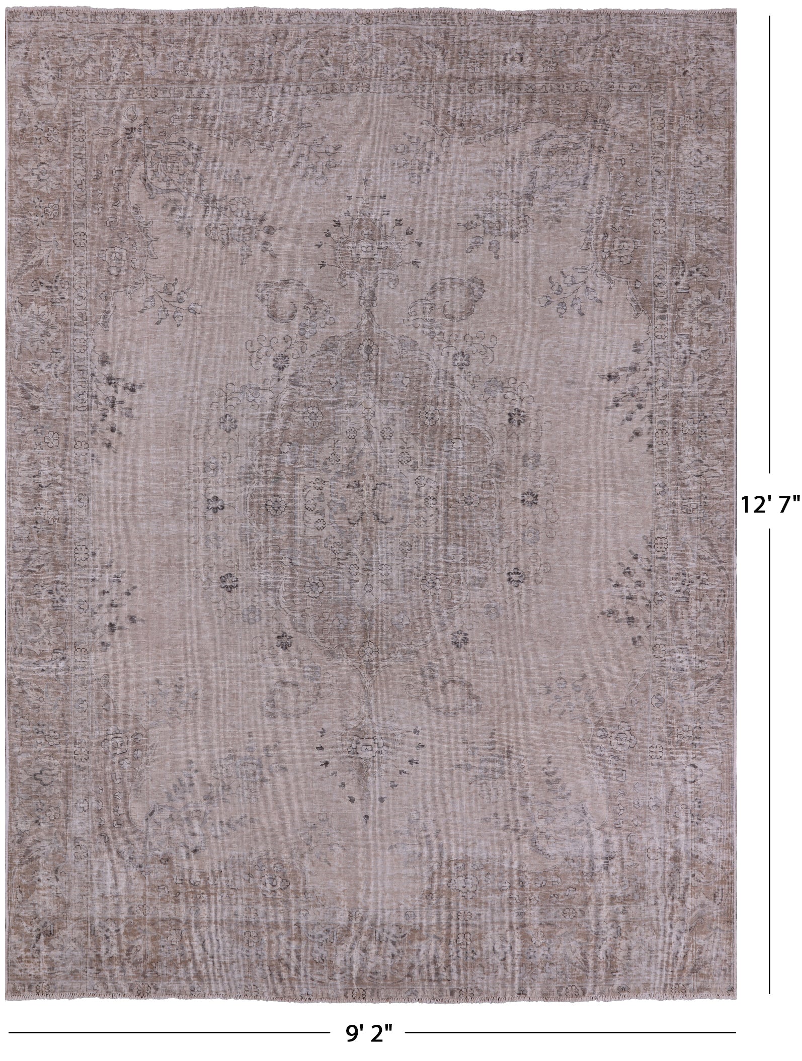 Ivory Persian Vintage White Wash Handmade Wool Area Rug - 9' 2" X 12' 7" - Golden Nile