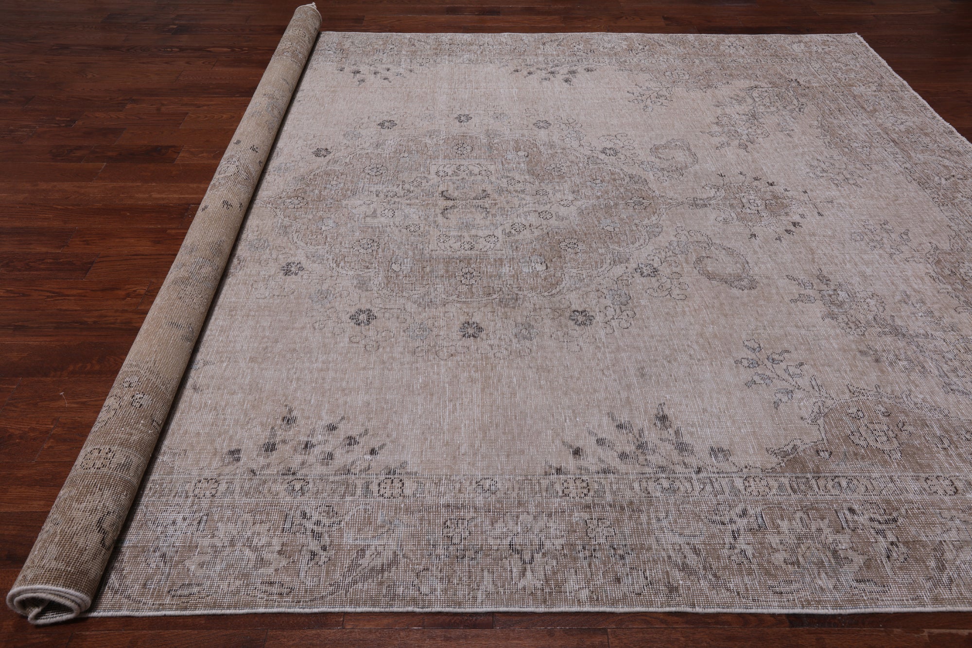 SUPER SALE Ivory Persian Vintage White Wash Handmade Wool Area Rug - 9' 2" X 12' 7"