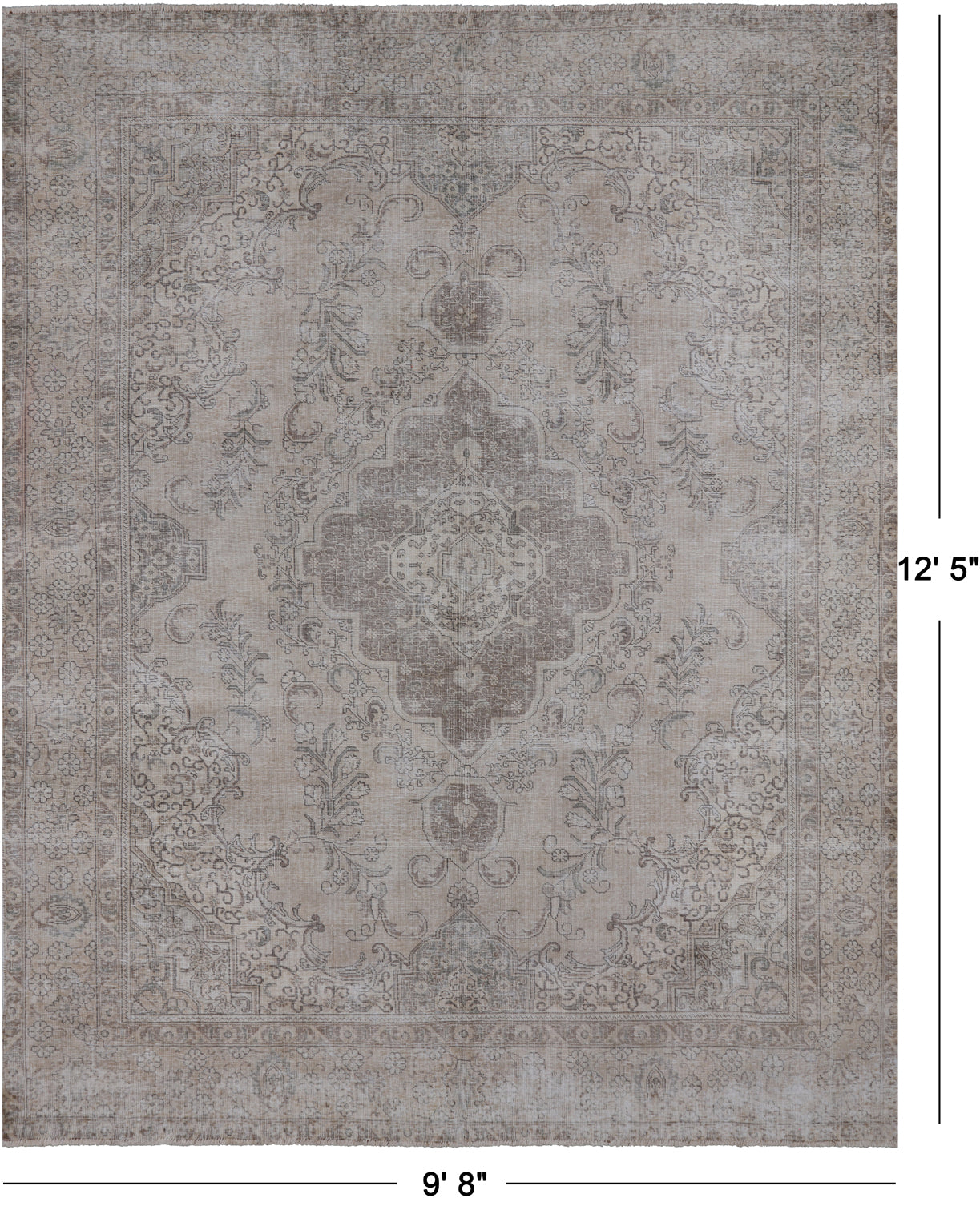 SUPER SALE Ivory Persian Vintage White Wash Hand Knotted Wool Area Rug - 9' 8" X 12' 5"