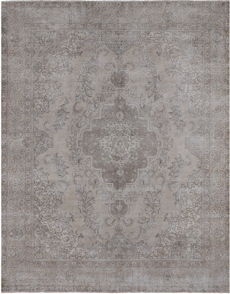 SUPER SALE Ivory Persian Vintage White Wash Hand Knotted Wool Area Rug - 9' 8" X 12' 5"