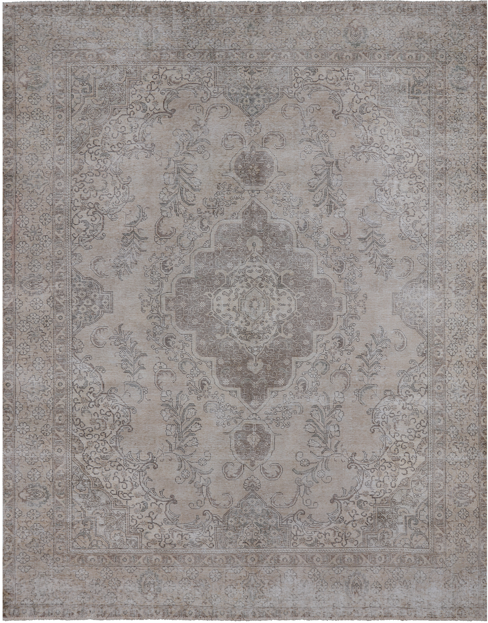 SUPER SALE Ivory Persian Vintage White Wash Hand Knotted Wool Area Rug - 9' 8" X 12' 5"