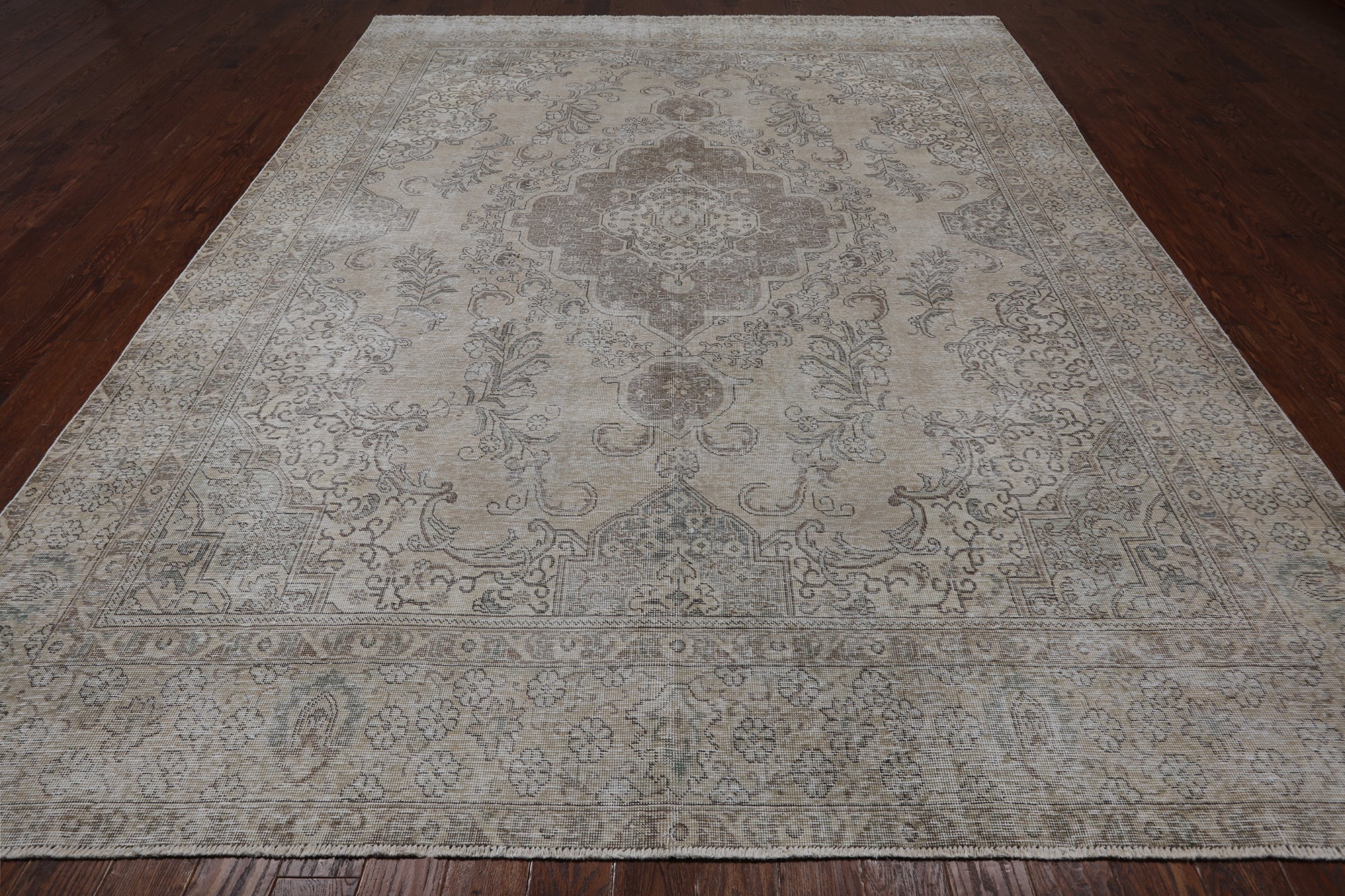SUPER SALE Ivory Persian Vintage White Wash Hand Knotted Wool Area Rug - 9' 8" X 12' 5"