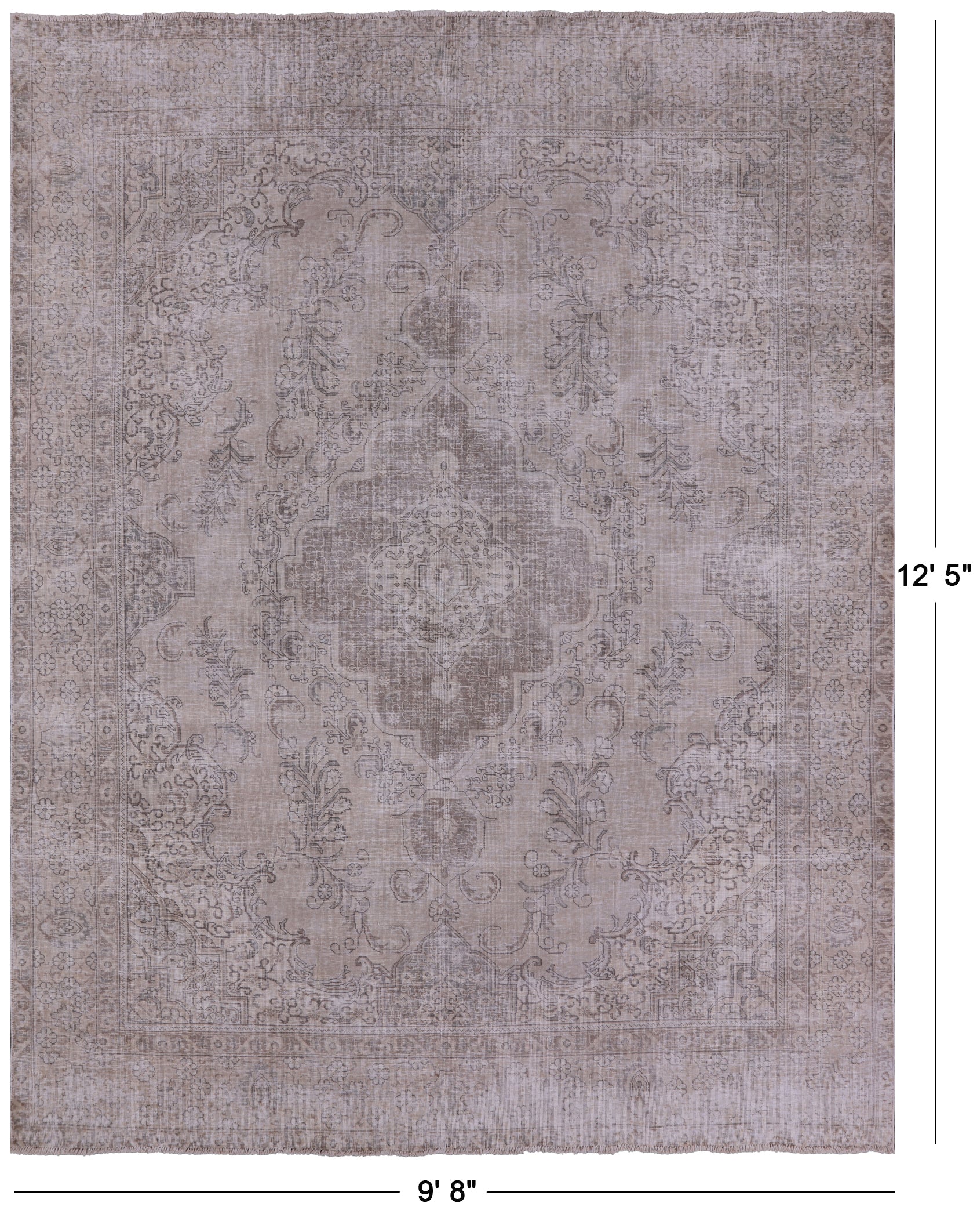 Ivory Persian Vintage White Wash Hand Knotted Wool Area Rug - 9' 8" X 12' 5" - Golden Nile
