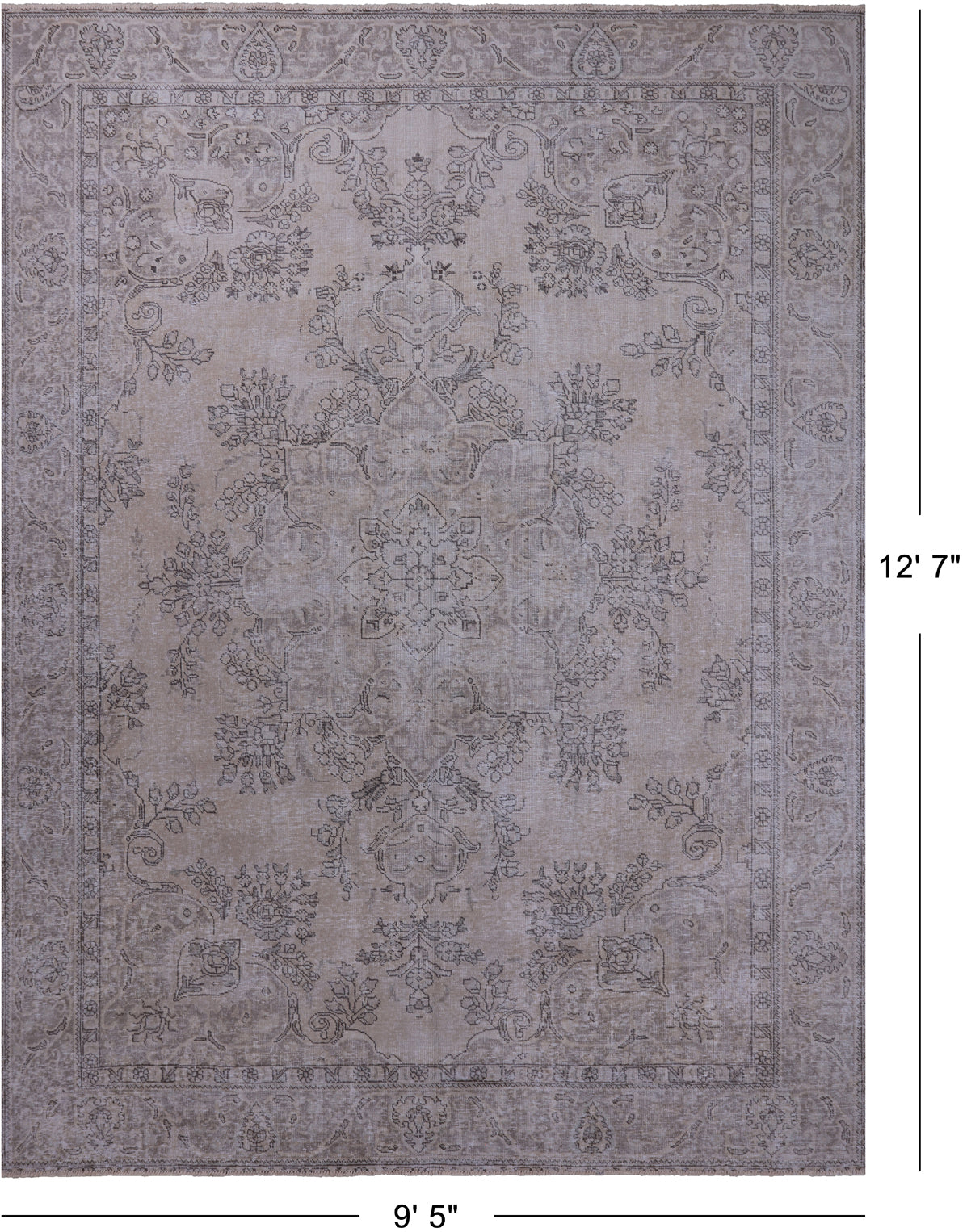 SUPER SALE Ivory Persian Vintage White Wash Hand Knotted Wool Area Rug - 9' 5" X 12' 7"