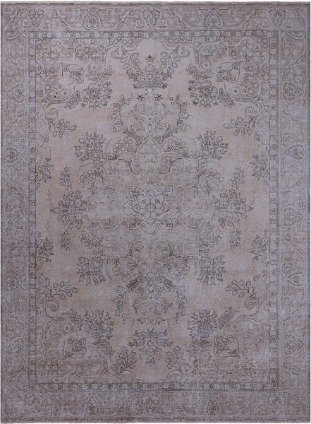 SUPER SALE Ivory Persian Vintage White Wash Hand Knotted Wool Area Rug - 9' 5" X 12' 7"