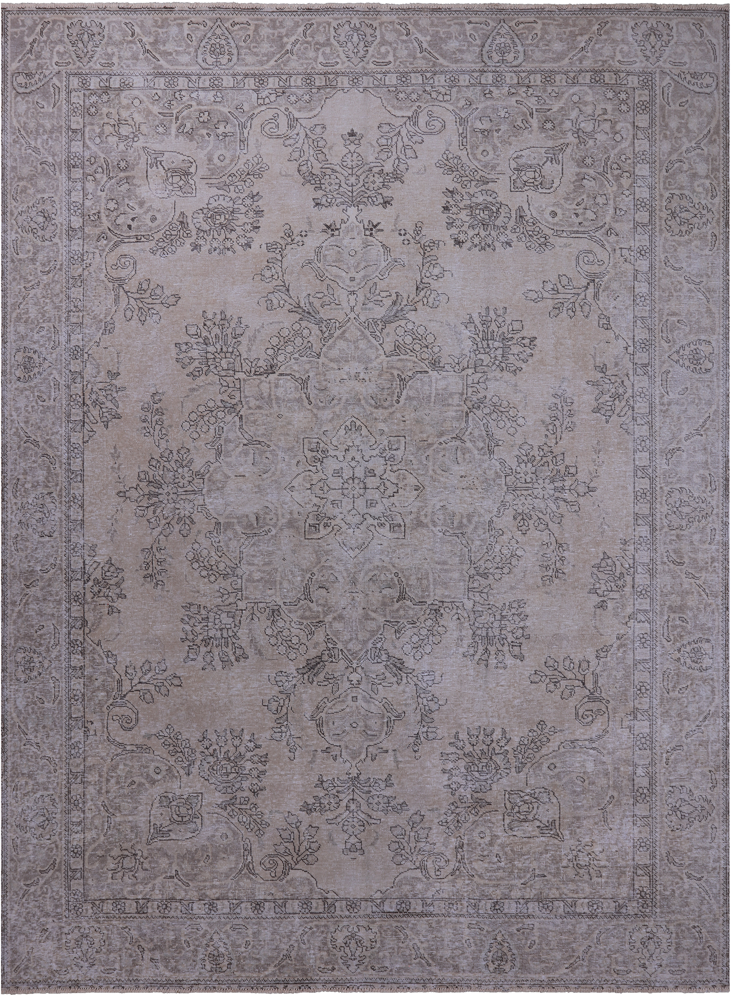 SUPER SALE Ivory Persian Vintage White Wash Hand Knotted Wool Area Rug - 9' 5" X 12' 7"