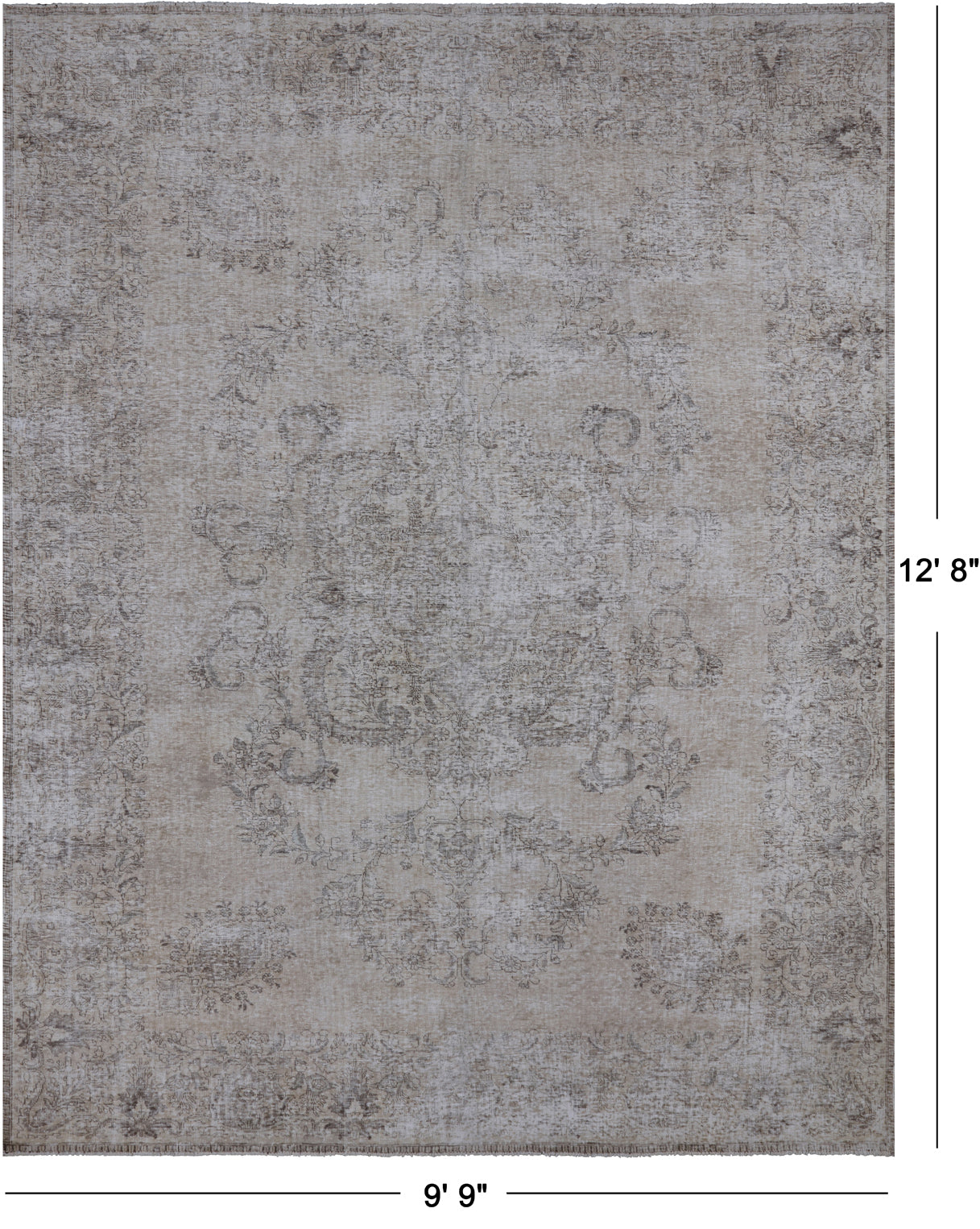 SUPER SALE Ivory Persian Vintage White Wash Hand Knotted Wool Area Rug - 9' 9" X 12' 8"