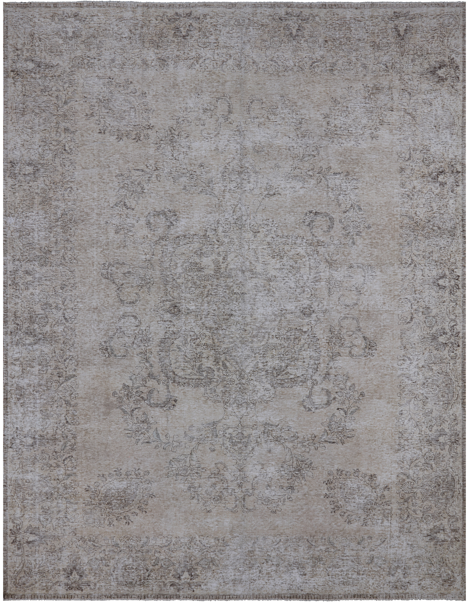 SUPER SALE Ivory Persian Vintage White Wash Hand Knotted Wool Area Rug - 9' 9" X 12' 8"