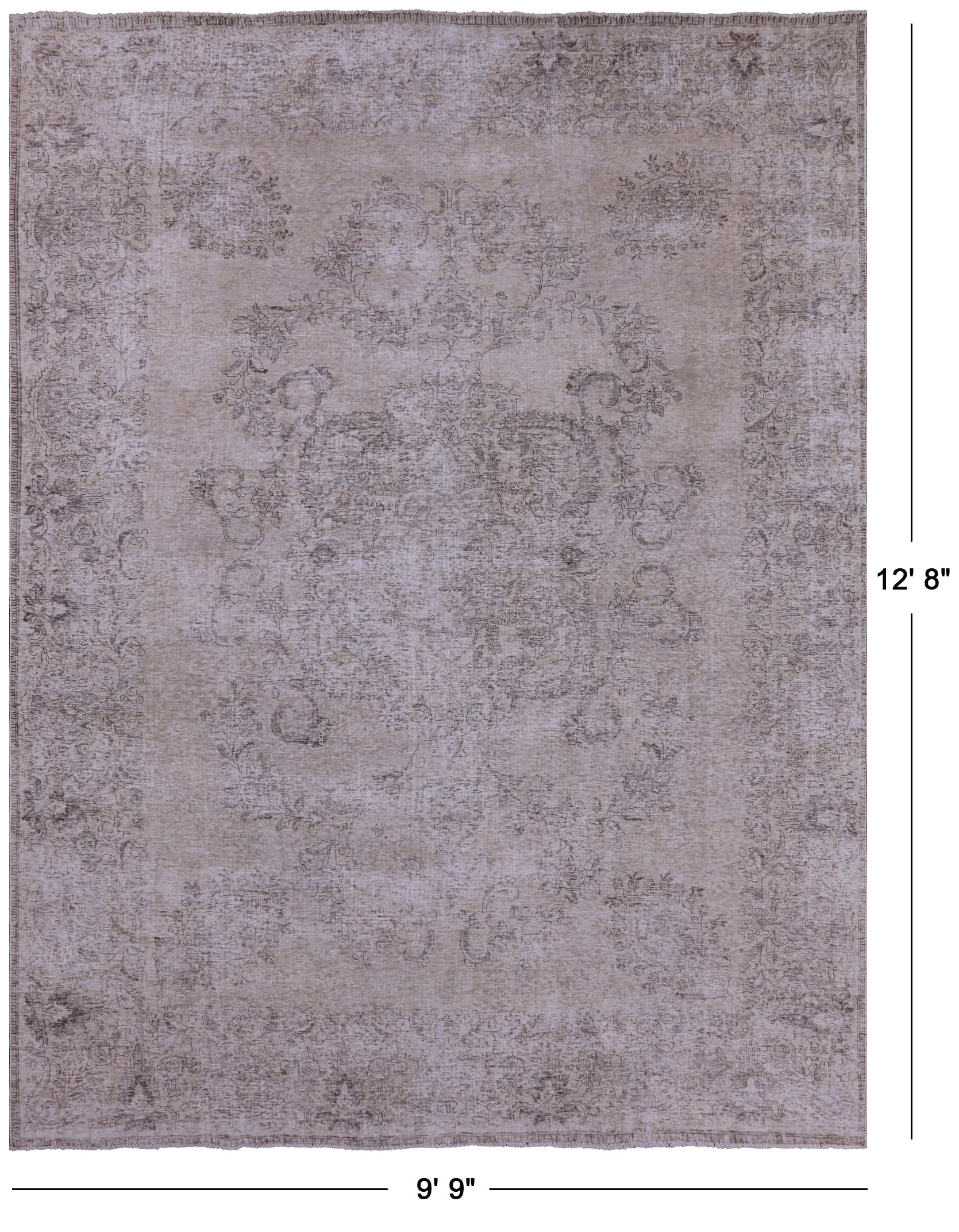 Ivory Persian Vintage White Wash Hand Knotted Wool Area Rug - 9' 9" X 12' 8" - Golden Nile