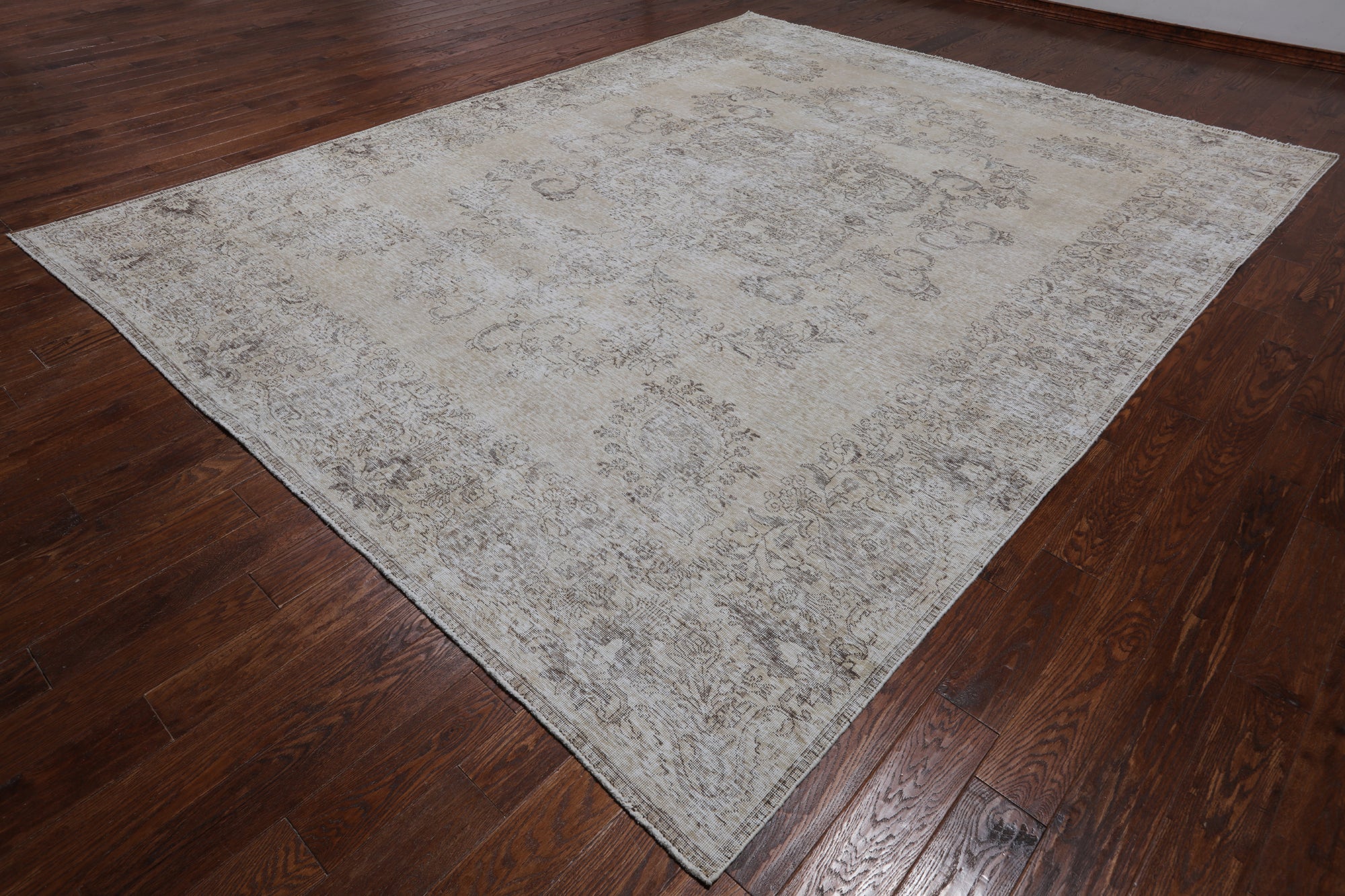 SUPER SALE Ivory Persian Vintage White Wash Hand Knotted Wool Area Rug - 9' 9" X 12' 8"