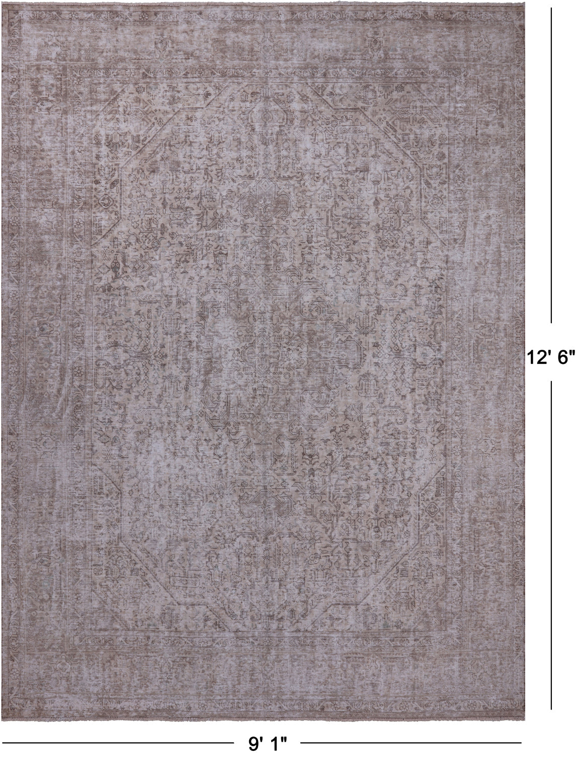 SUPER SALE Ivory Persian Vintage White Wash Hand Knotted Wool Area Rug - 9' 1" X 12' 6"