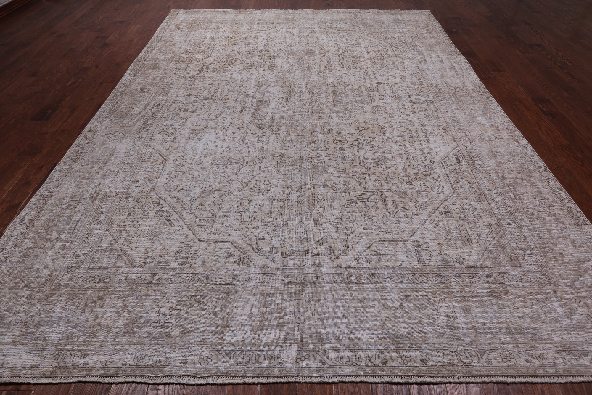 SUPER SALE Ivory Persian Vintage White Wash Hand Knotted Wool Area Rug - 9' 1" X 12' 6"