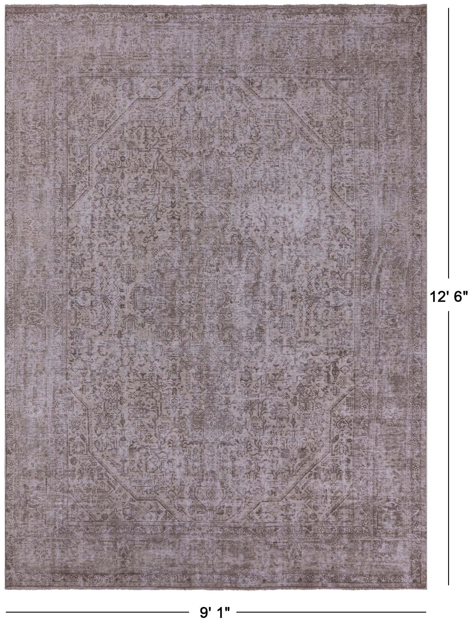Ivory Persian Vintage White Wash Hand Knotted Wool Area Rug - 9' 1" X 12' 6" - Golden Nile