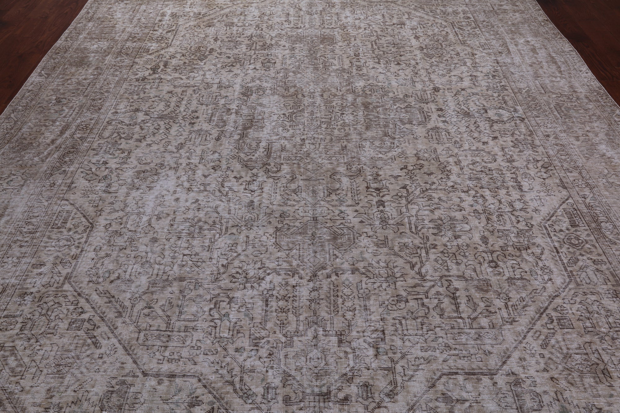 SUPER SALE Ivory Persian Vintage White Wash Hand Knotted Wool Area Rug - 9' 1" X 12' 6"