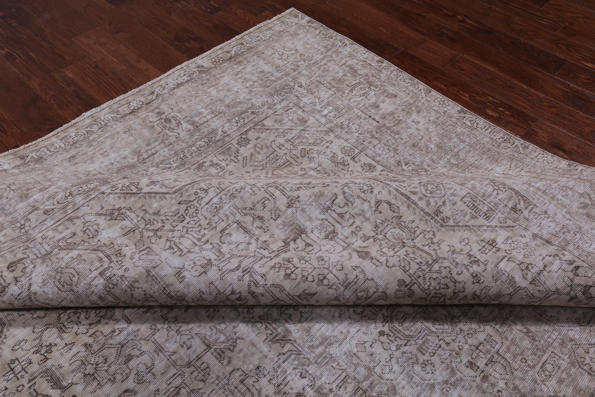 SUPER SALE Ivory Persian Vintage White Wash Hand Knotted Wool Area Rug - 9' 1" X 12' 6"