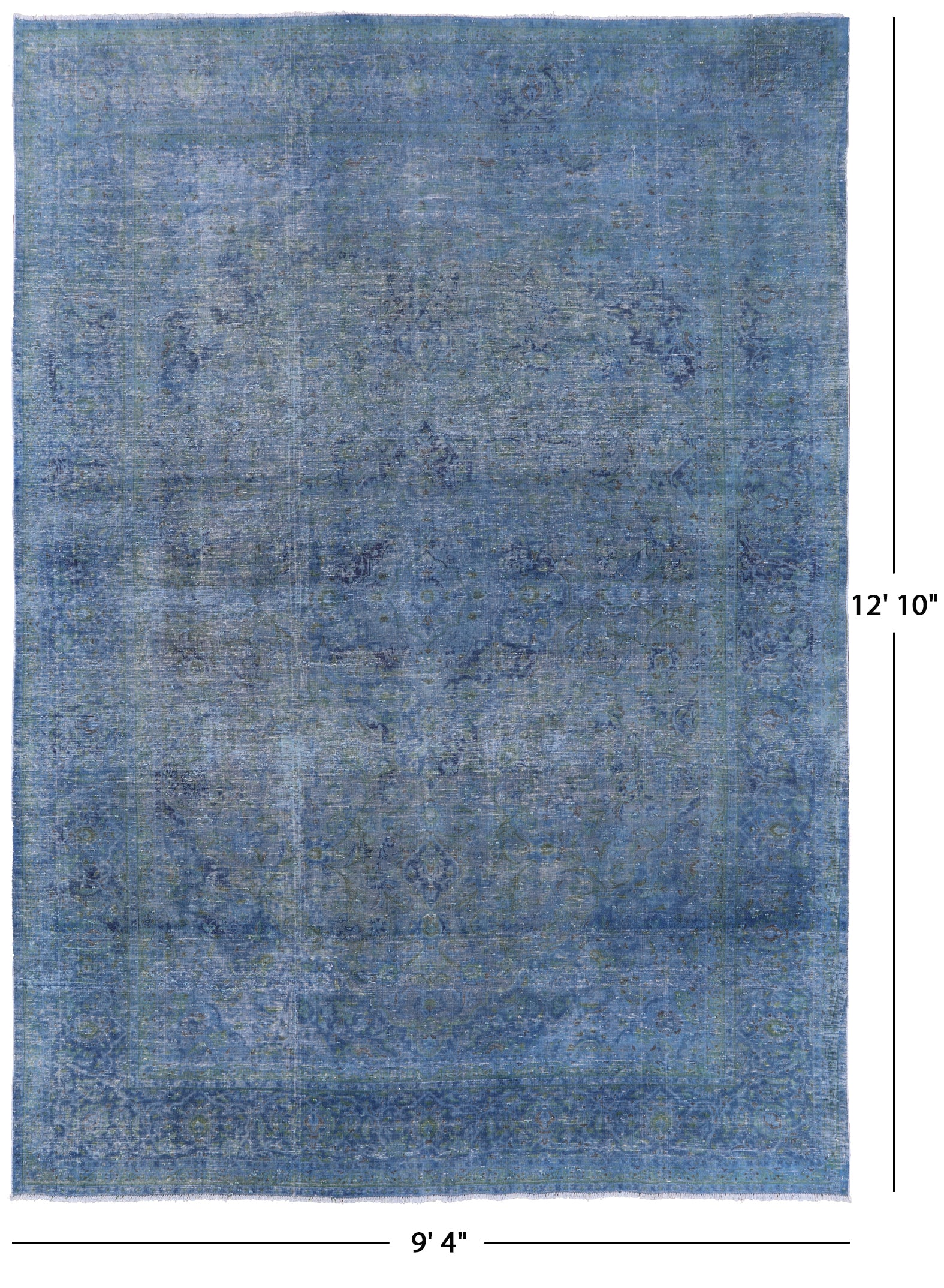 Blue Persian Overdyed Hand Knotted Wool Area Rug - 9' 4" X 12' 10" - Golden Nile