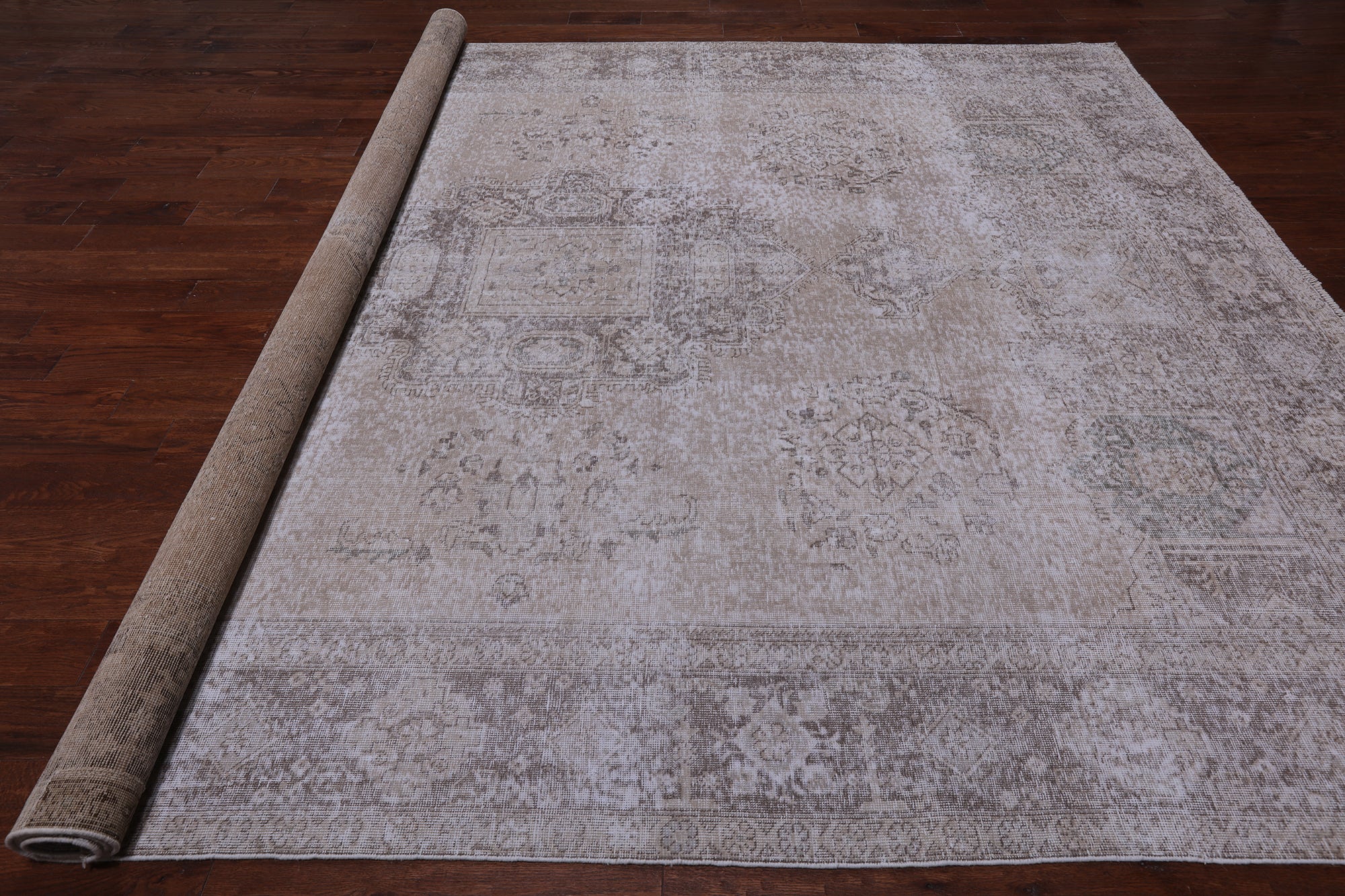 SUPER SALE Ivory Persian Vintage White Wash Hand Knotted Wool Area Rug - 9' 7" X 12' 4"