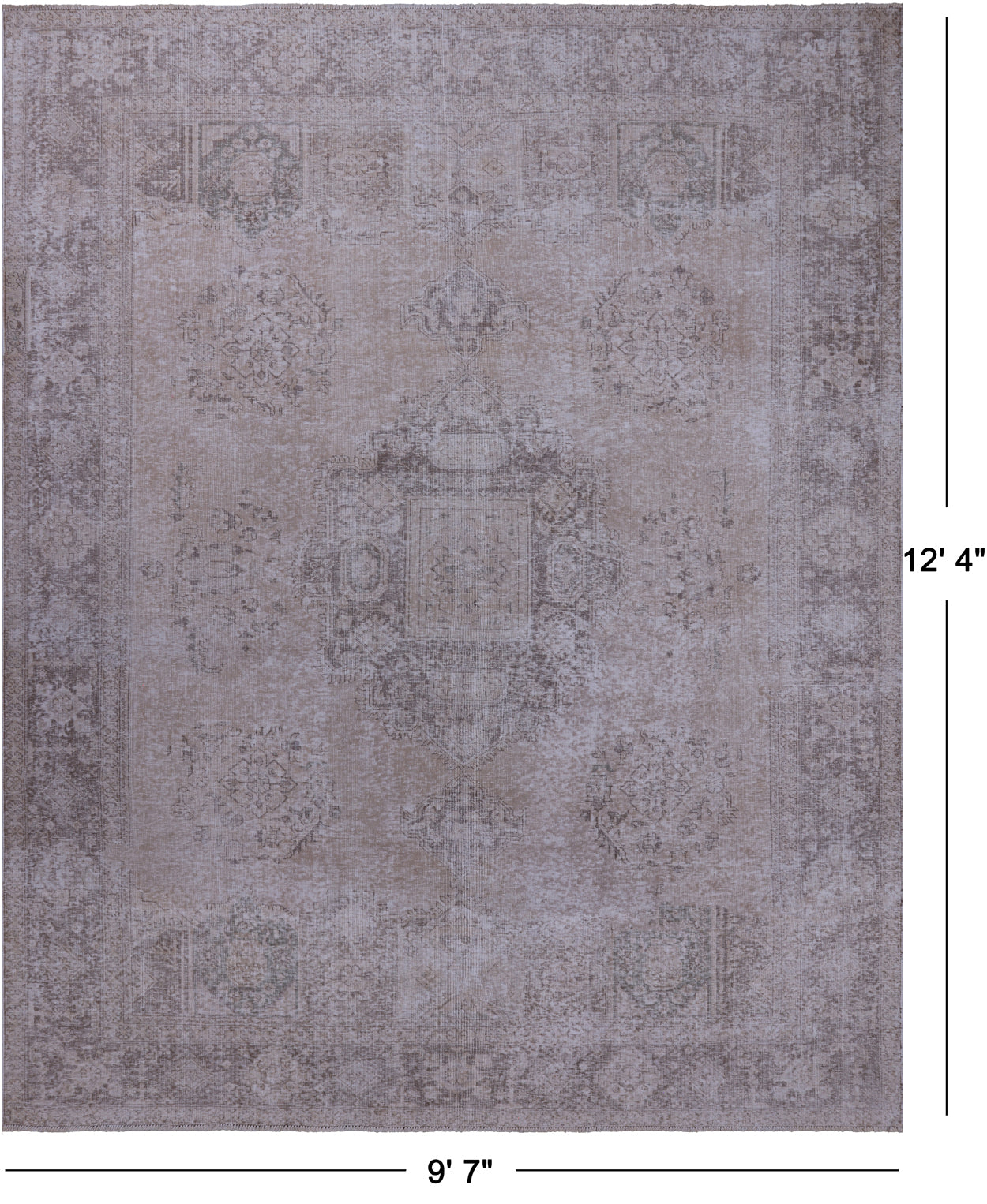 SUPER SALE Ivory Persian Vintage White Wash Hand Knotted Wool Area Rug - 9' 7" X 12' 4"