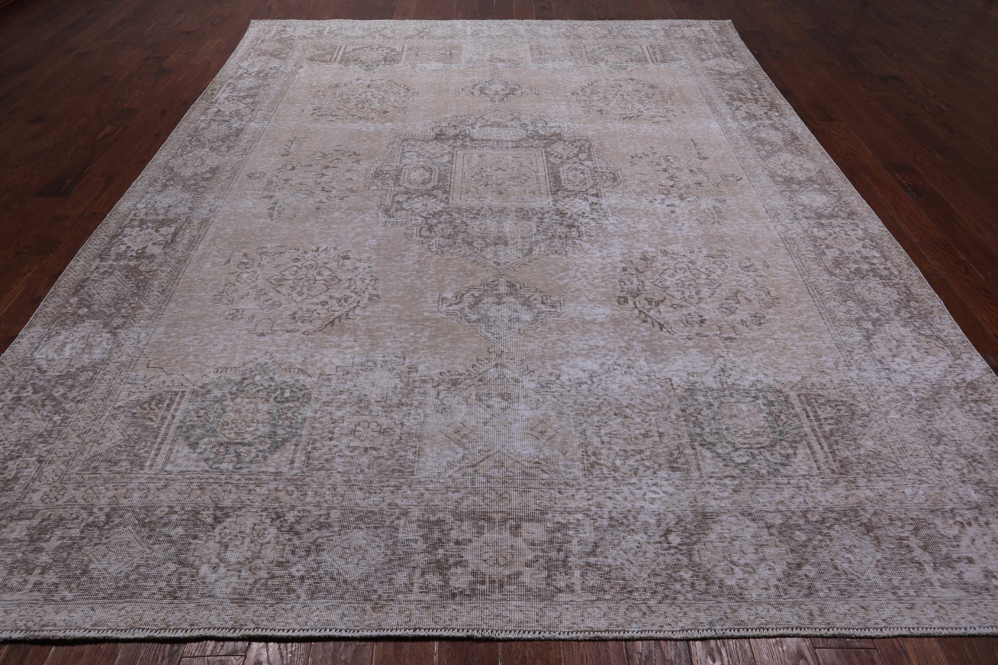 SUPER SALE Ivory Persian Vintage White Wash Hand Knotted Wool Area Rug - 9' 7" X 12' 4"