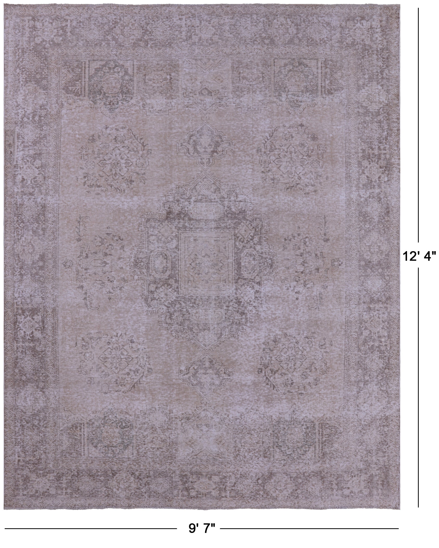 Ivory Persian Vintage White Wash Hand Knotted Wool Area Rug - 9' 7" X 12' 4" - Golden Nile