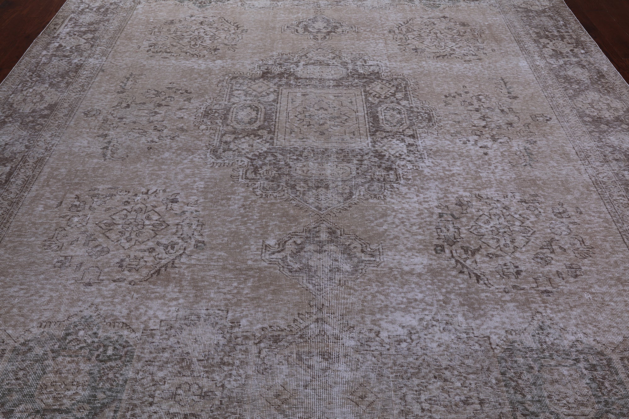 SUPER SALE Ivory Persian Vintage White Wash Hand Knotted Wool Area Rug - 9' 7" X 12' 4"
