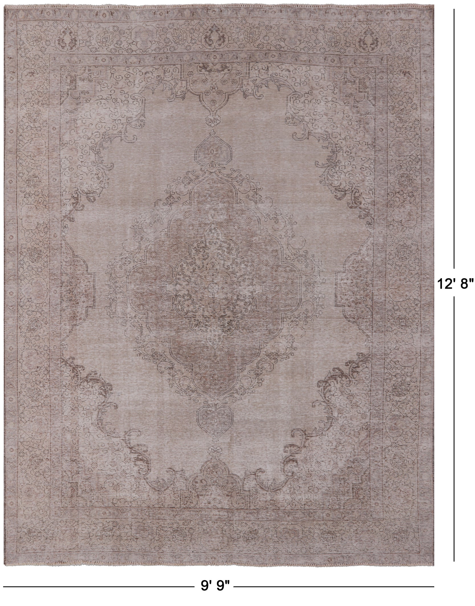 Ivory Persian Vintage White Wash Hand Knotted Wool Area Rug - 9' 9" X 12' 8" - Golden Nile