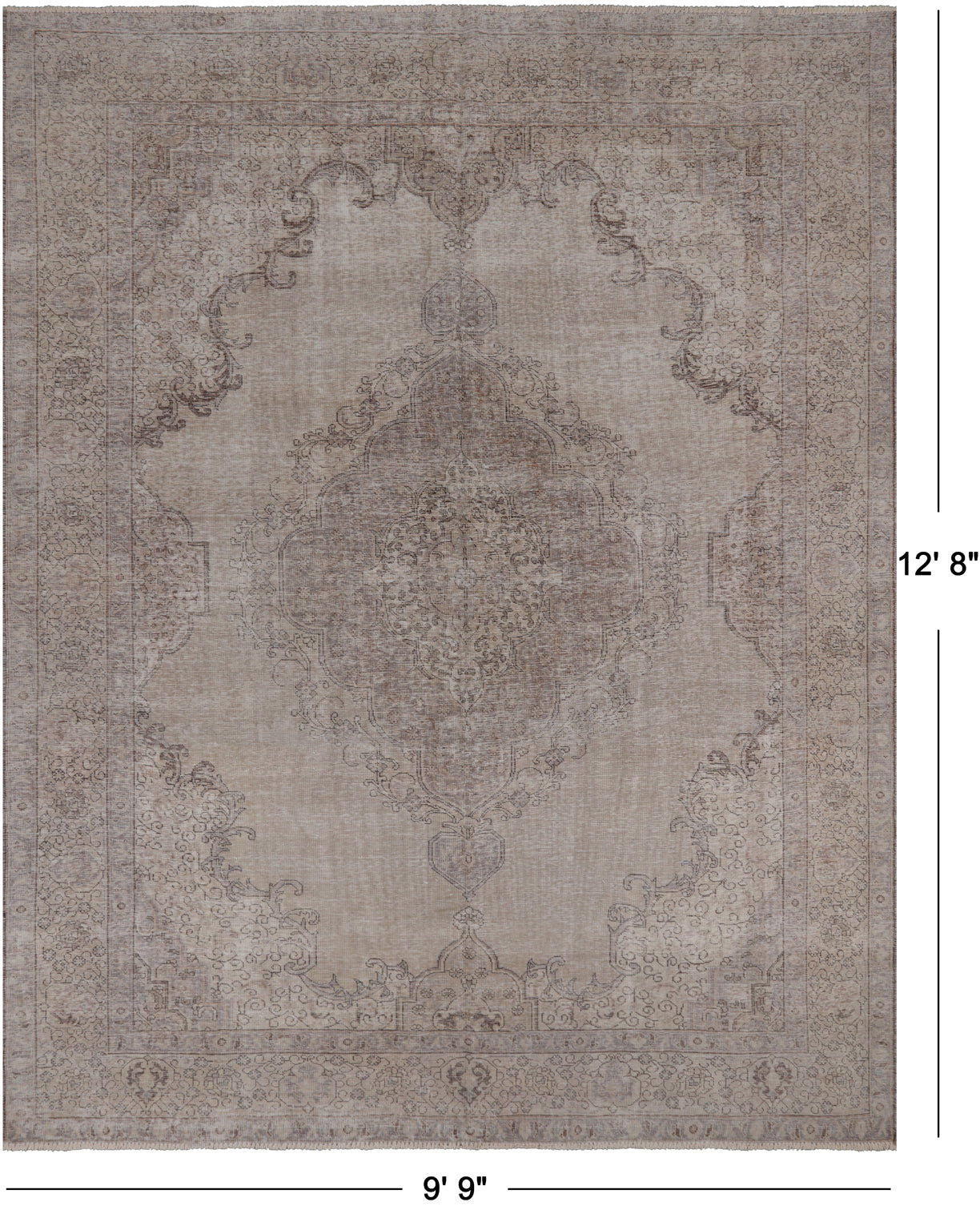 SUPER SALE Ivory Persian Vintage White Wash Hand Knotted Wool Area Rug - 9' 9" X 12' 8"