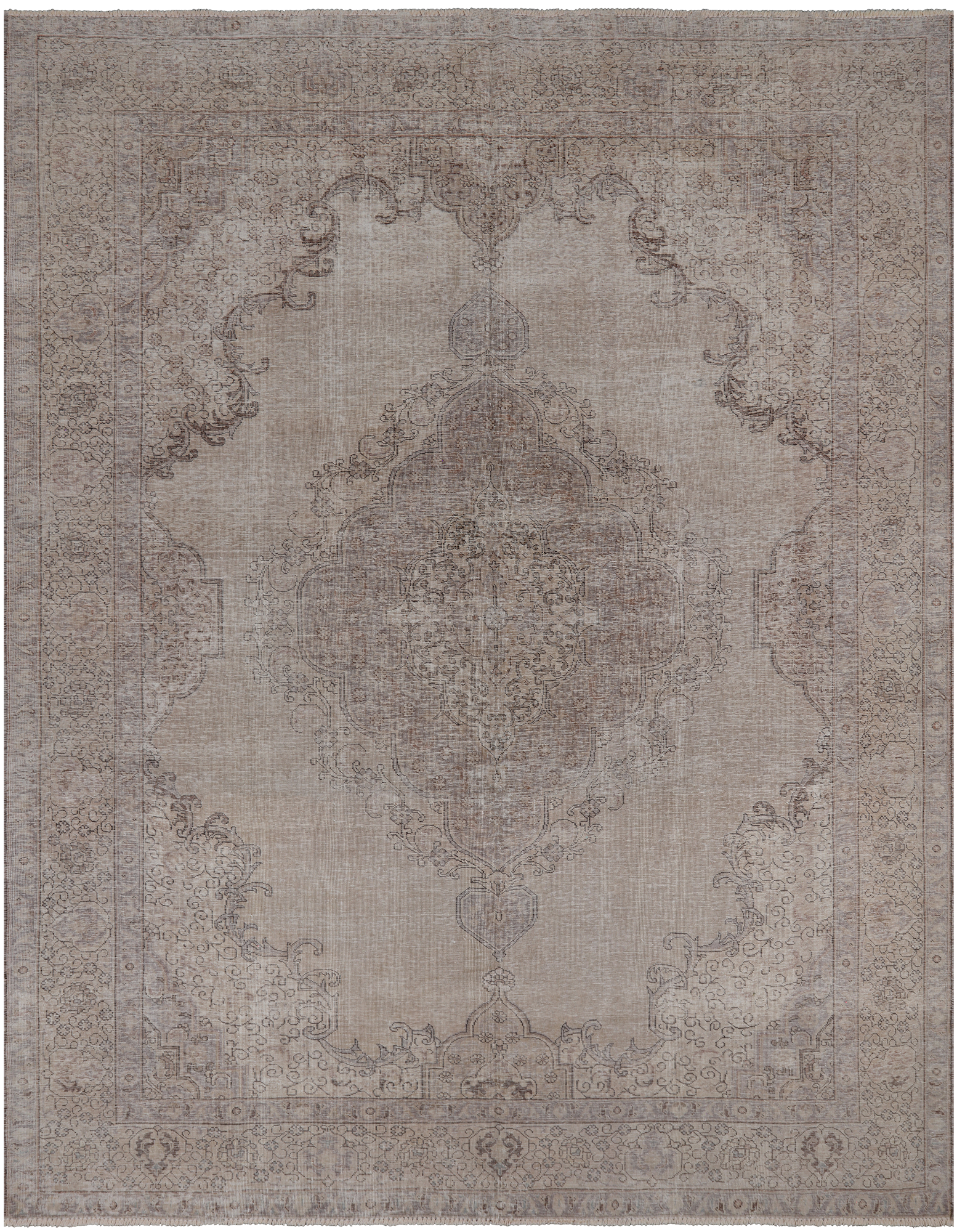 SUPER SALE Ivory Persian Vintage White Wash Hand Knotted Wool Area Rug - 9' 9" X 12' 8"