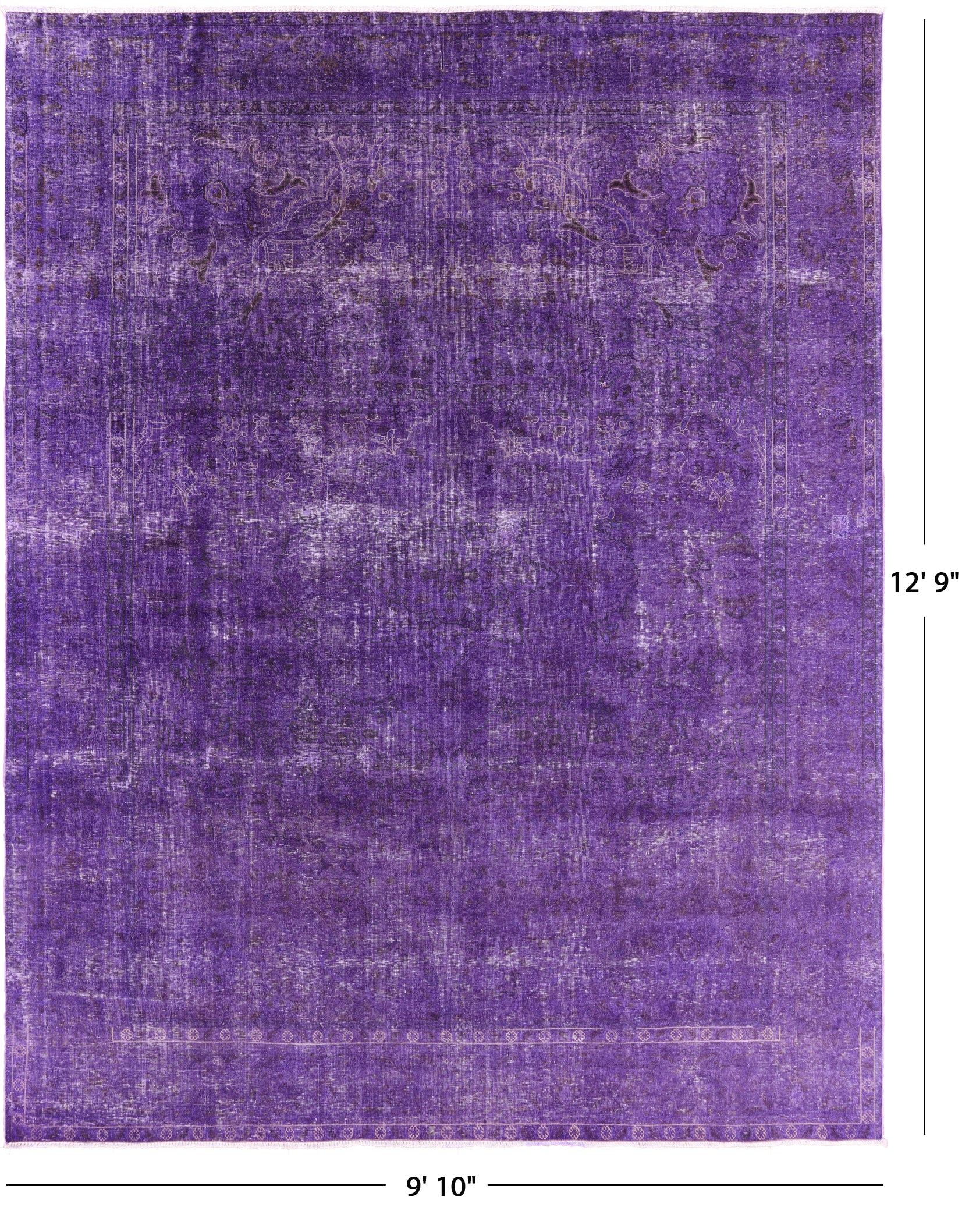 Purple Persian Overdyed Handmade Wool Area Rug - 9' 10" X 12' 9" - Golden Nile