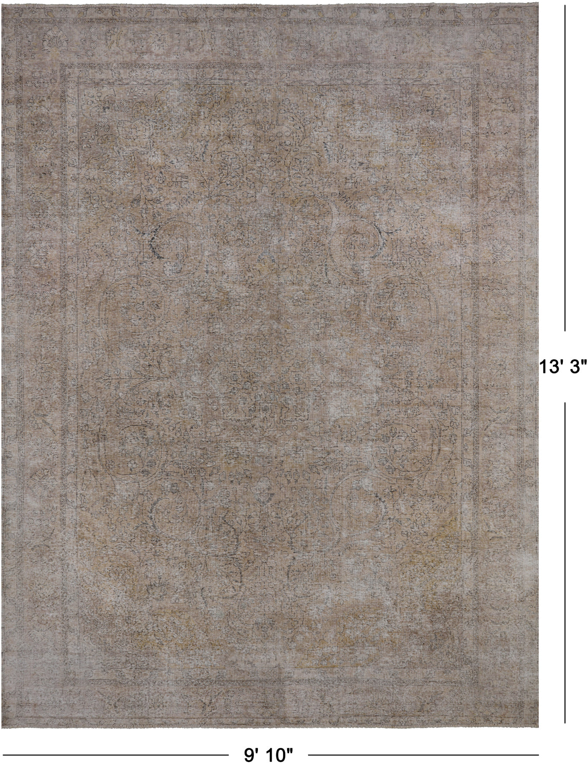 SUPER SALE Persian Vintage White Wash Hand Knotted Wool Area Rug - 9' 10" X 13' 3"