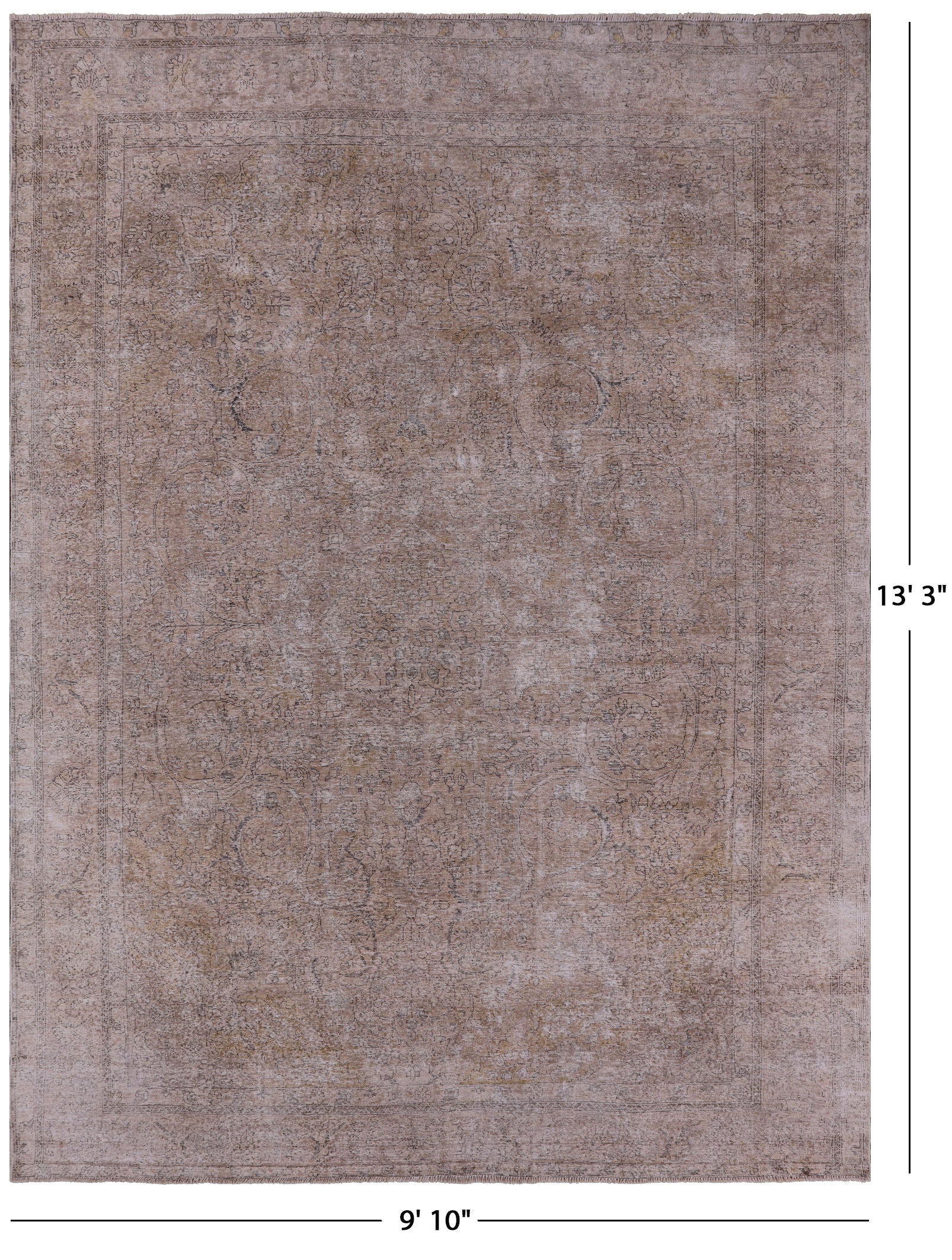 Persian Vintage White Wash Hand Knotted Wool Area Rug - 9' 10" X 13' 3" - Golden Nile