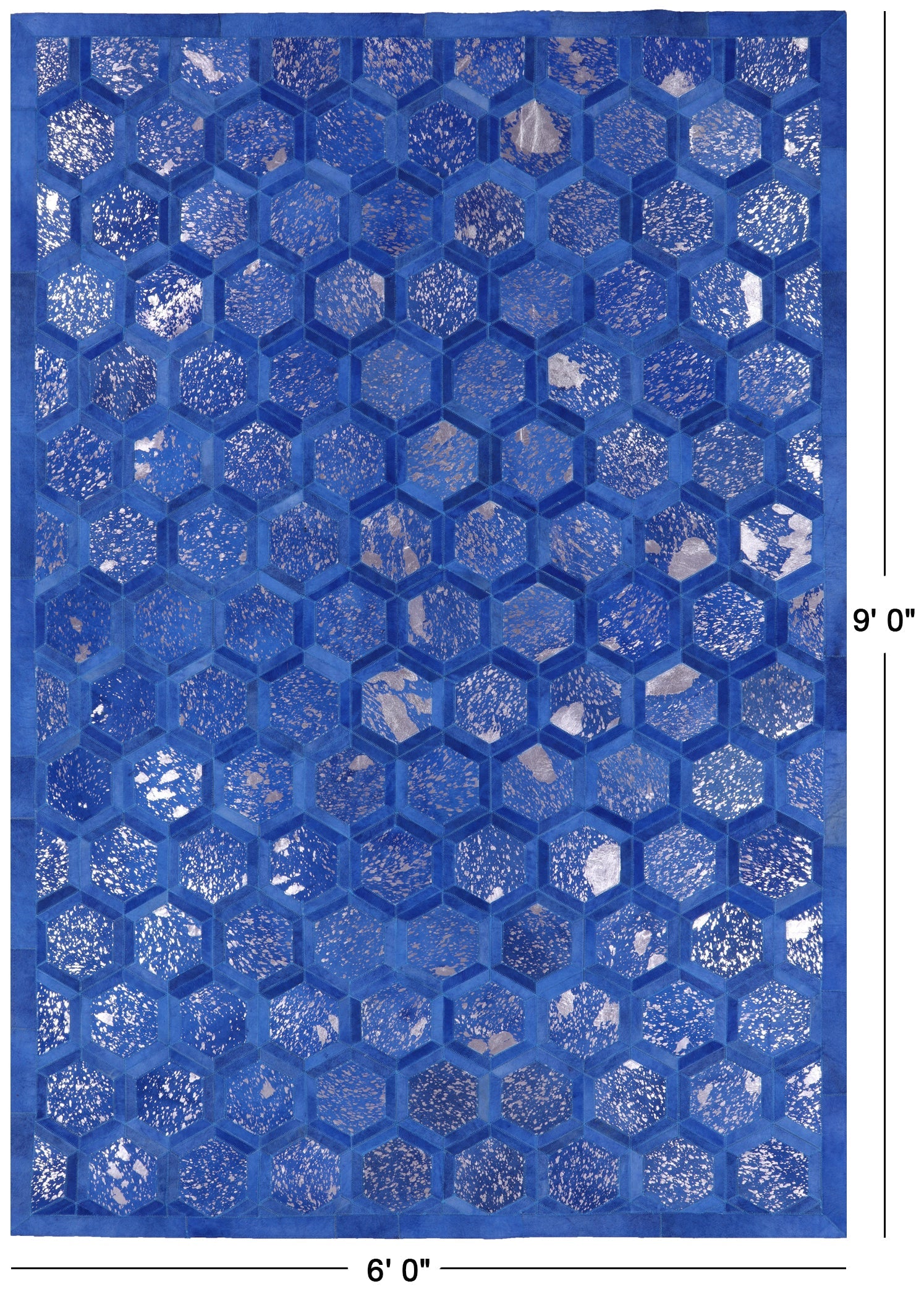 Blue Natural Cowhide Hand Stitched Patchwork Rug - 6' 0" X 9' 0" - Golden Nile