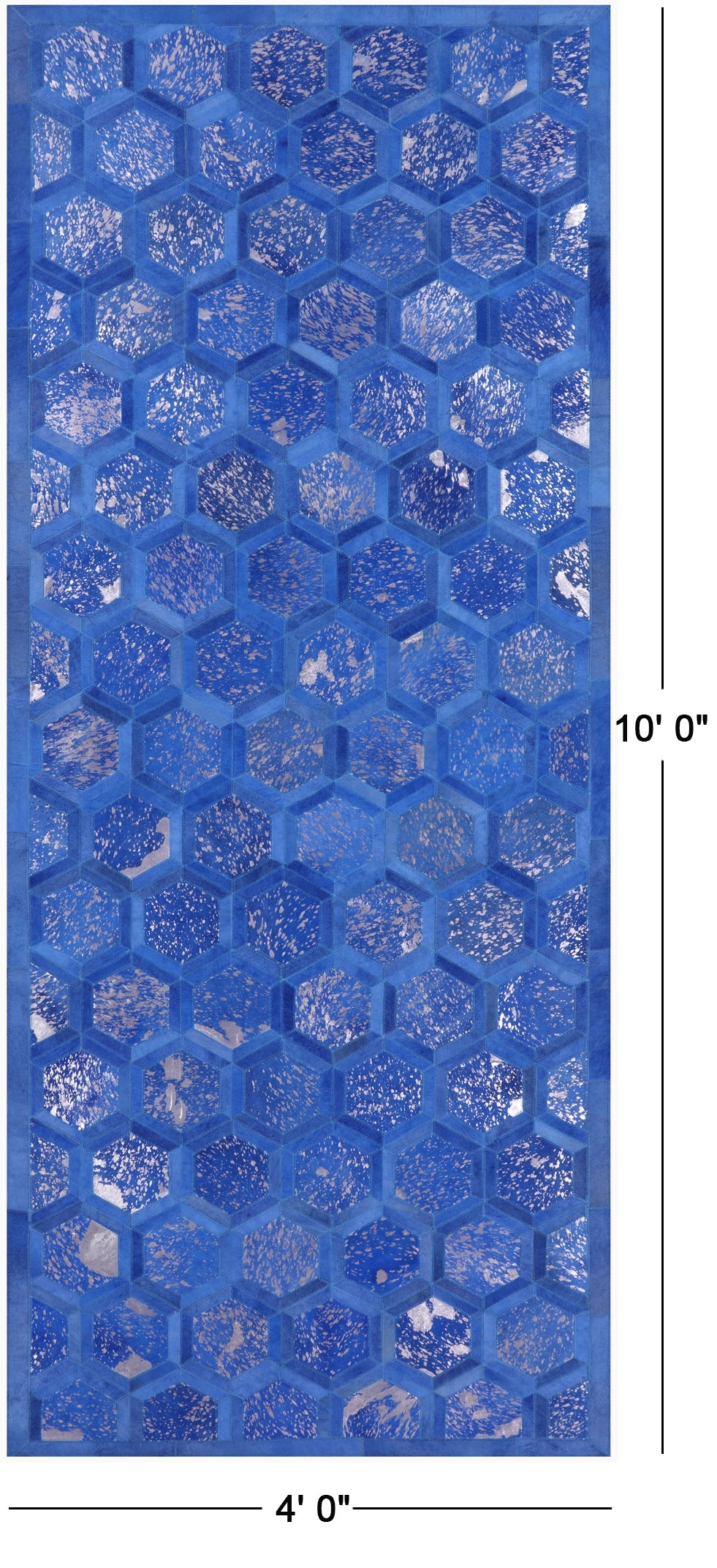 Blue Natural Cowhide Hand Stitched Runner Rug - 4' 0" X 10' 0" - Golden Nile