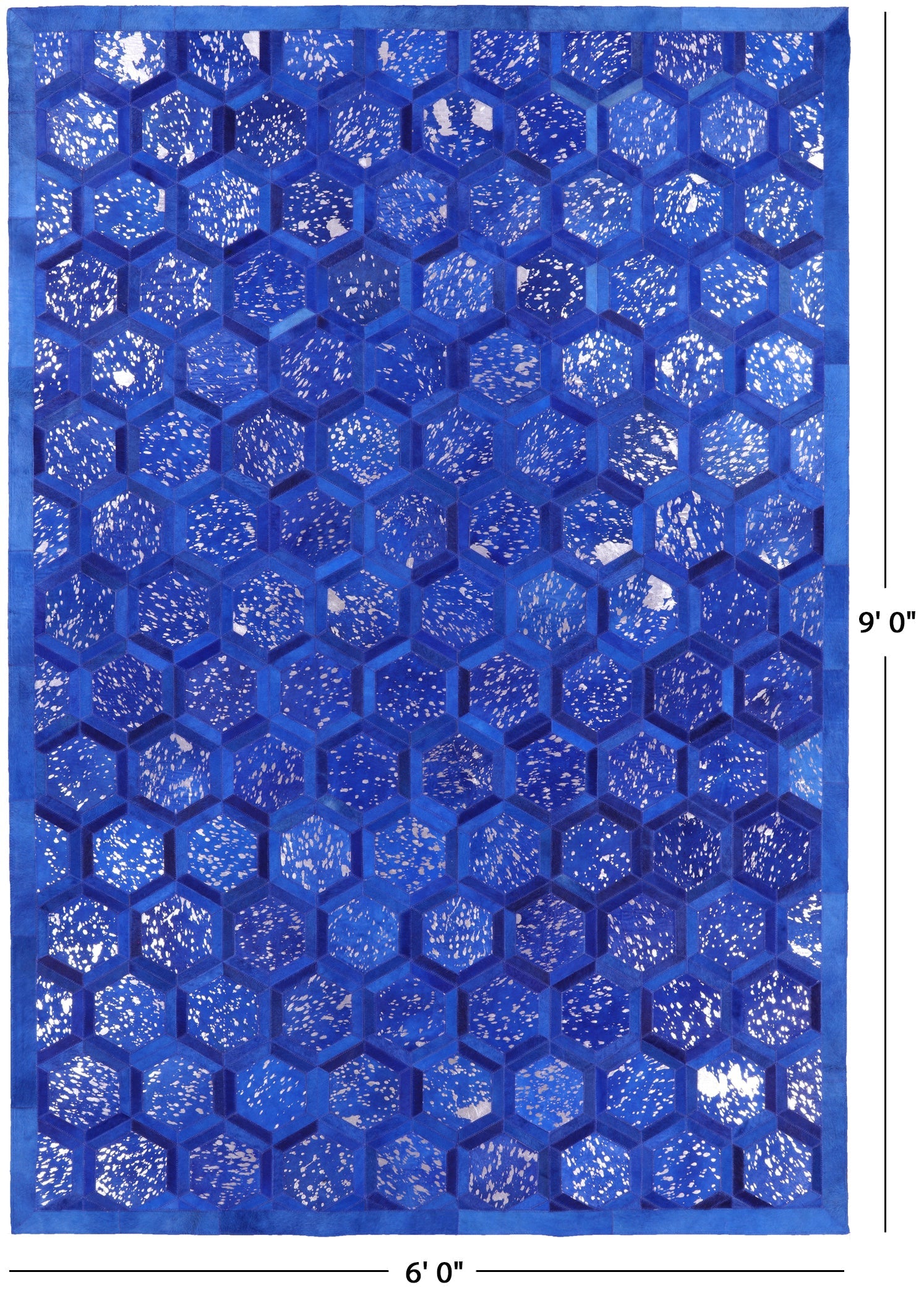 Blue Natural Cowhide Hand Stitched Patchwork Rug - 6' 0" X 9' 0" - Golden Nile