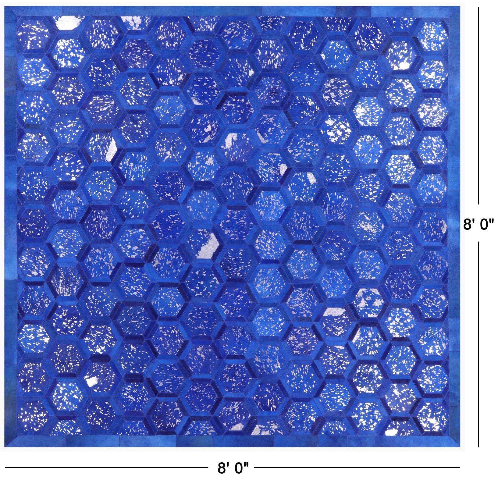 Blue Square Natural Cowhide Hand Stitched Patchwork Rug - 8' 0" X 8' 0" - Golden Nile